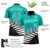Custom Aqua Black Gray-White 3D Pattern Design Geometric Shapes Performance Polo Shirt