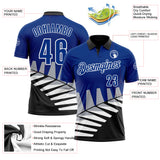 Custom Royal Black Gray-White 3D Pattern Design Geometric Shapes Performance Polo Shirt