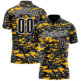 Custom Black Steel Gray Gold-White 3D Pattern Design Splash Performance Polo Shirt