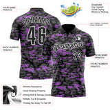 Custom Black Steel Gray Medium Purple-White 3D Pattern Design Splash Performance Polo Shirt