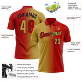 Custom Red Old Gold-Black 3D Gradient Fashion Performance Polo Shirt