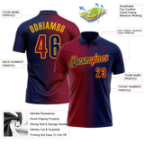 Custom Navy Maroon-Gold 3D Gradient Fashion Performance Polo Shirt