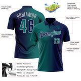 Custom Navy Teal-Gray 3D Gradient Fashion Performance Polo Shirt