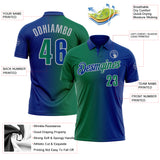 Custom Royal Kelly Green-Gray 3D Gradient Fashion Performance Polo Shirt