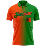 Custom Grass Green Orange-Black 3D Gradient Fashion Performance Polo Shirt