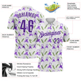 Custom White Purple 3D Pattern Design Purple Ribbon Pancreatic Cancer Awareness Performance Polo Shirt