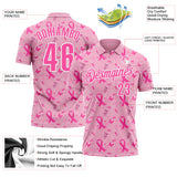 Custom Light Pink Pink-White 3D Pink Ribbon Breast Cancer Awareness Performance Polo Shirt