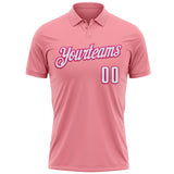 Custom Medium Pink White-Hot Pink 3D Pink Ribbon Breast Cancer Awareness Baseball Performance Polo Shirt