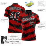Custom Black Red-White Paint Splash Stripe Performance Polo Shirt