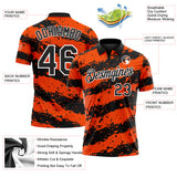 Custom Black Orange-White Paint Splash Stripe Performance Polo Shirt