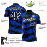 Custom Black Thunder Blue-White Paint Splash Stripe Performance Polo Shirt