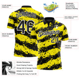 Custom Black Light Yellow-White Paint Splash Stripe Performance Polo Shirt