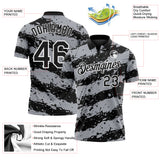 Custom Black Gray-White Paint Splash Stripe Performance Polo Shirt