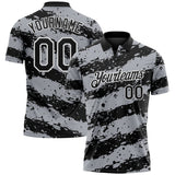 Custom Black Gray-White Paint Splash Stripe Performance Polo Shirt