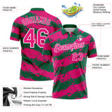 Custom Kelly Green Hot Pink-White Paint Splash Stripe Performance Polo Shirt