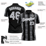 Custom Black Gray-White 3D Pattern Abstract Floral Stripe Tribal Performance Polo Shirt