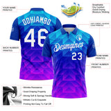 Custom Blue White Pink-Royal 3D Pattern Gradient Geometric Shape Performance Polo Shirt