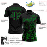 Custom Black-Grass Green Paint Stroke Grunge Streak Performance Polo Shirt