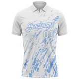 Custom White-Light Blue Paint Stroke Grunge Streak Performance Polo Shirt