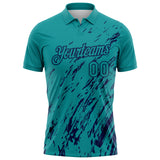 Custom Teal-Navy Paint Stroke Grunge Streak Performance Polo Shirt