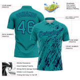Custom Teal-Navy Paint Stroke Grunge Streak Performance Polo Shirt