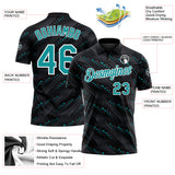 Custom Black Teal-White 3D Pattern Slant Lines Cyber Mecha Tech Performance Polo Shirt