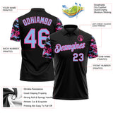 Custom Black Light Blue-Pink Digital Camo Two Tone Performance Polo Shirt