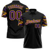 Custom Black Purple-Gold Digital Camo Two Tone Performance Polo Shirt