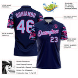 Custom Navy Light Blue-Pink Digital Camo Two Tone Performance Polo Shirt