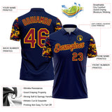 Custom Navy Crimson-Gold Digital Camo Two Tone Performance Polo Shirt