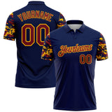 Custom Navy Crimson-Gold Digital Camo Two Tone Performance Polo Shirt