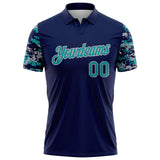 Custom Navy Teal-Gray Digital Camo Two Tone Performance Polo Shirt