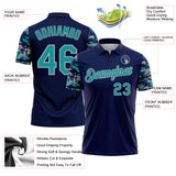 Custom Navy Teal-Gray Digital Camo Two Tone Performance Polo Shirt