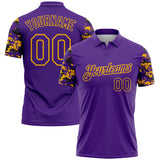 Custom Purple Black-Gold Digital Camo Two Tone Performance Polo Shirt