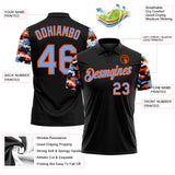 Custom Black Powder Blue Orange-White Digital Camo Two Tone Performance Polo Shirt