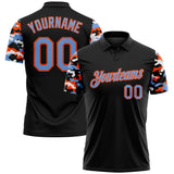 Custom Black Powder Blue Orange-White Digital Camo Two Tone Performance Polo Shirt