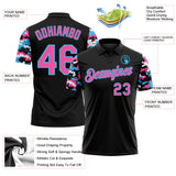 Custom Black Pink Sky Blue-White Digital Camo Two Tone Performance Polo Shirt