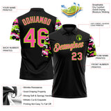 Custom Black Pink Neon Green-White Digital Camo Two Tone Performance Polo Shirt