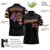 Custom Black Purple Gold-White Digital Camo Two Tone Performance Polo Shirt