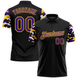 Custom Black Purple Gold-White Digital Camo Two Tone Performance Polo Shirt