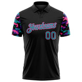 Custom Black Teal Purple-Pink Digital Camo Two Tone Performance Polo Shirt