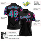 Custom Black Teal Purple-Pink Digital Camo Two Tone Performance Polo Shirt