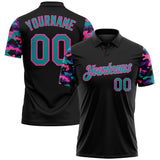 Custom Black Teal Purple-Pink Digital Camo Two Tone Performance Polo Shirt