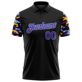 Custom Black Purple Light Blue-Gold Digital Camo Two Tone Performance Polo Shirt