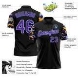Custom Black Purple Light Blue-Gold Digital Camo Two Tone Performance Polo Shirt
