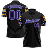 Custom Black Purple Light Blue-Gold Digital Camo Two Tone Performance Polo Shirt