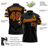 Custom Black Crimson Gold-White Digital Camo Two Tone Performance Polo Shirt