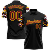 Custom Black Crimson Gold-White Digital Camo Two Tone Performance Polo Shirt