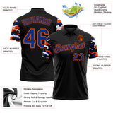 Custom Black Royal Orange-White Digital Camo Two Tone Performance Polo Shirt