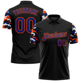 Custom Black Royal Orange-White Digital Camo Two Tone Performance Polo Shirt
